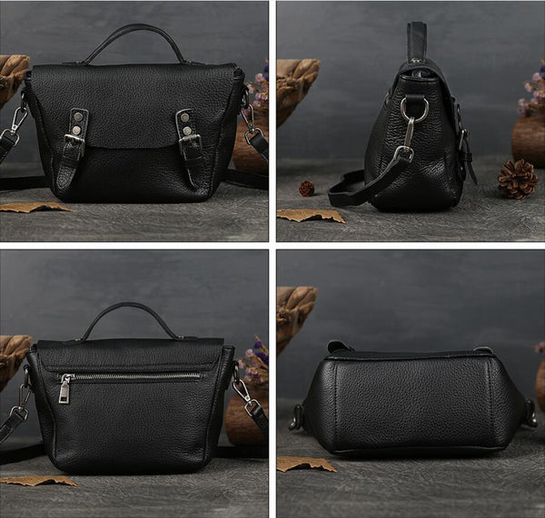 Black Leather Crossbody Satchel Shoulder Handbags For Women