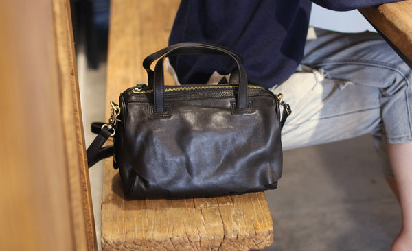 Black Leather Womens Handbags Crossbody Bags Shoulder Bag for Women Handmade