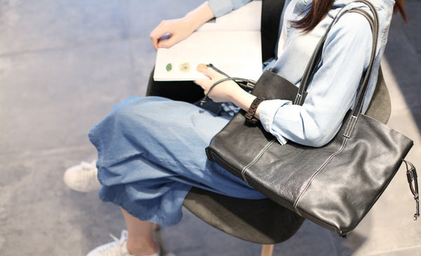 Black Leather Womens Tote Bag Handbags Shoulder Bag for Women Designer