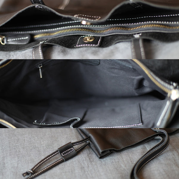 Black Leather Womens Tote Bag Handbags Shoulder Bag for Women cute
