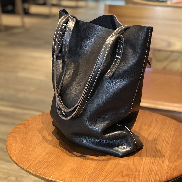 Black Womens Leather Tote Bag Shoulder Handbags For Women