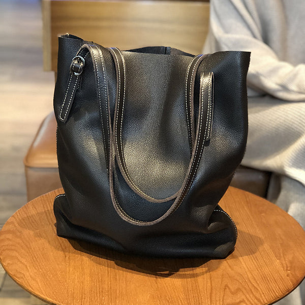 Black Womens Leather Tote Bag Shoulder Handbags For Women Affordable