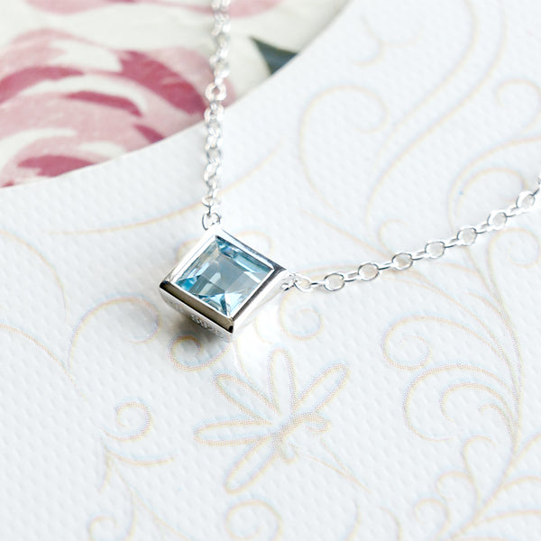 Blue Aquamarine Pendant Necklace March Birthstone