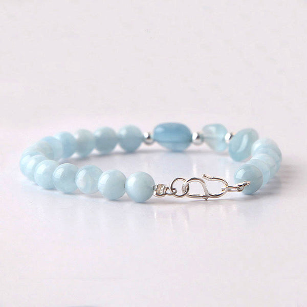 Handmade Aquamarine Silver Beads Bracelets March Birthstone Jewelry Accessories Gift for Women