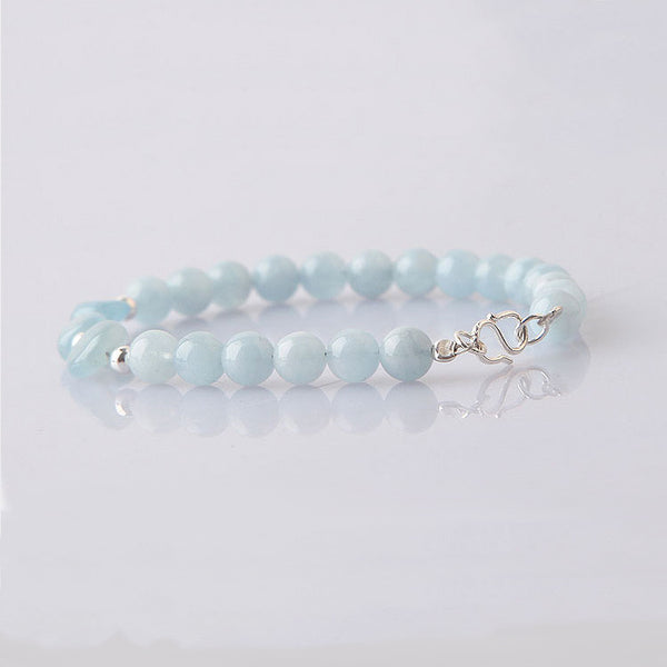 Blue Aquamarine Sterling Silver Bead Bracelets Handmade Jewelry Accessories Gift Women adorable chic