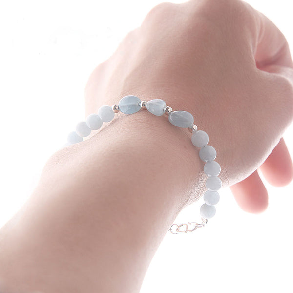 Blue Aquamarine Sterling Silver Bead Bracelets Handmade Jewelry Accessories Gift Women elegant