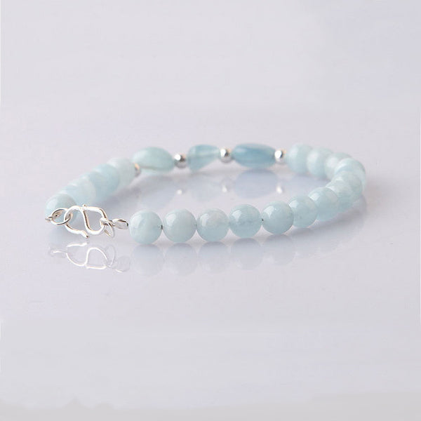 Blue Aquamarine Sterling Silver Bead Bracelets Handmade Jewelry Accessories Gift Women fine