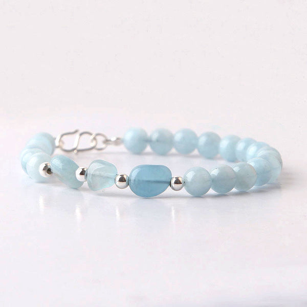 Blue Aquamarine Sterling Silver Bead Bracelets Handmade Jewelry Accessories Gift Women