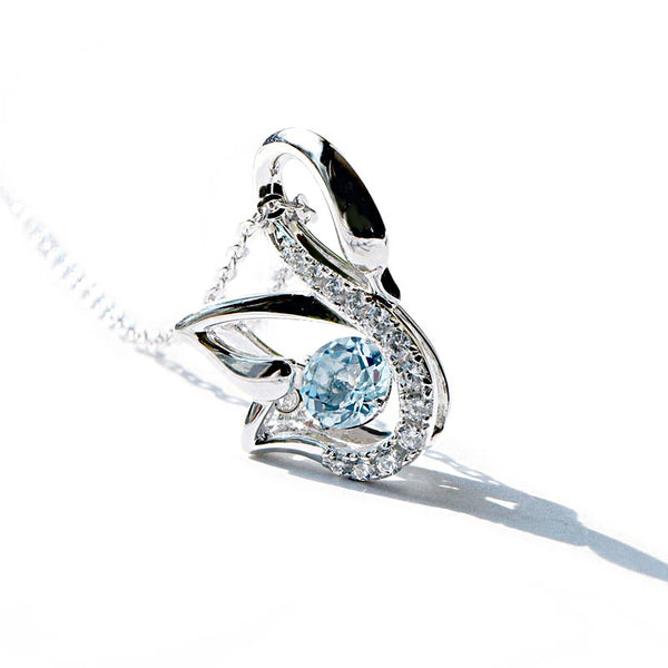 Blue Aquamarine Swan Pendant Necklace March Birthstone Jewelry