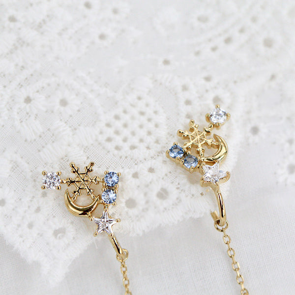 Blue Clip On Earrings Silver Plated Gold Stud Earrings for Women Handmade