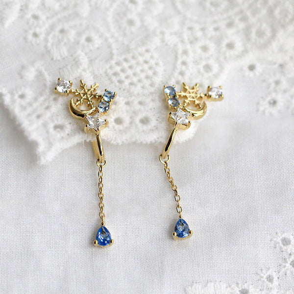 Blue Clip On Earrings Silver Plated Gold Stud Earrings for Women elegant