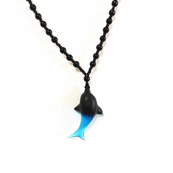 Blue Epoxy Resin Wood Pendant Necklace Handmade Dolphin Shaped Jewelry for Women and Men adorable