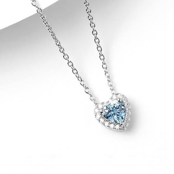 Blue Heart Aquamarine Pendant Necklace in White Gold Plated Silver Women Affordable