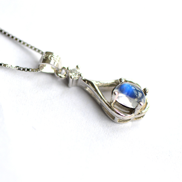 Moonstone Pendant Necklace in White Gold Plated Sterling Silver Gemstone Jewelry Women