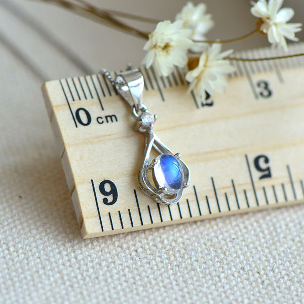 Blue Moonstone Pendant Necklace Gold Sterling Silver Jewelry Women