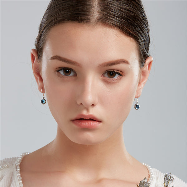 Blue Topaz Dangle Hook Earrings Sterling Silver Handmade Jewelry Accessories Gift Women beautiful