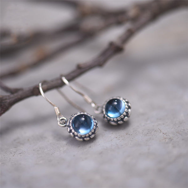Blue Topaz Dangle Hook Earrings Sterling Silver Handmade Jewelry Accessories Gift Women
