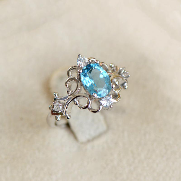 Blue Topaz Gold Silver Ring November Birthstone Handmade Jewelry Charm Jewelry