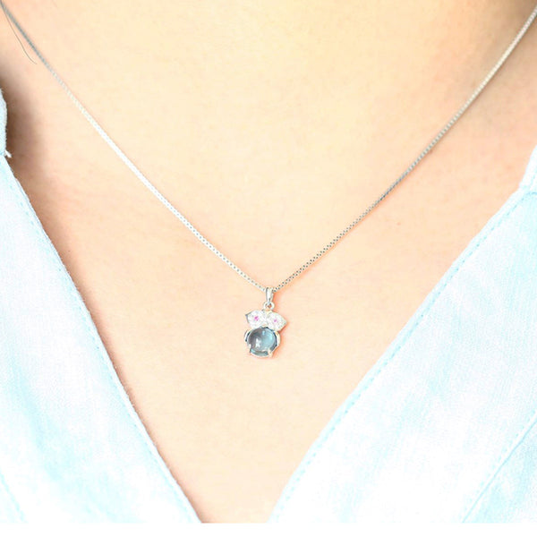 Blue Topaz Pendant Necklace Silver Handmade June Birthstone Gemstone Jewelry Women beautiful