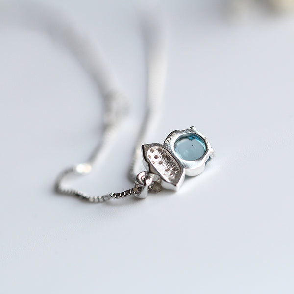 Blue Topaz Pendant Necklace Silver Handmade June Birthstone Gemstone Jewelry Women chic
