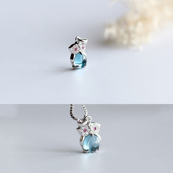 Blue Topaz Pendant Necklace Silver Handmade June Birthstone Gemstone Jewelry Women cute