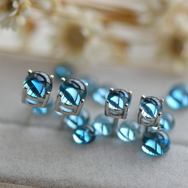 Blue Topaz Stud Earrings in White Gold Plated Sterling Silver November Birthstone Handmade Jewelry