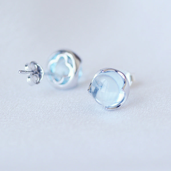 Blue Topaz Stud Earrings Silver November Birthstone Jewelry Accessories Women gemstone