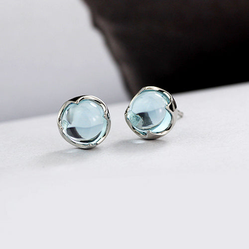 Blue Topaz Stud Earrings Silver November Birthstone Jewelry Accessories Women girls