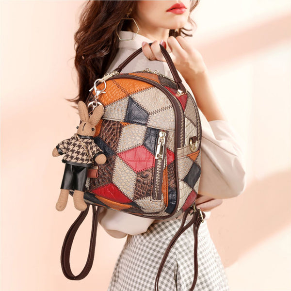 Boho Ladies Leather Small Backpack Purses Leather Rucksack For Women Affordable