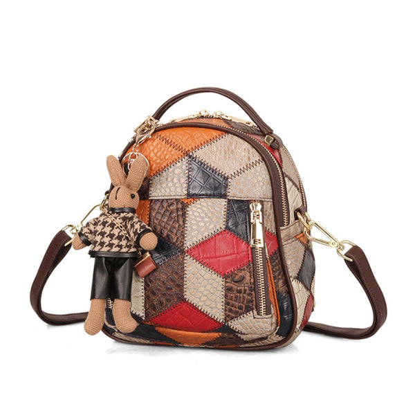 Boho Ladies Leather Small Backpack Purses Leather Rucksack For Women Cute