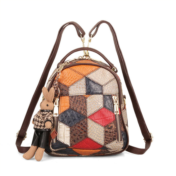 Boho Ladies Leather Small Backpack Purses Leather Rucksack For Women Capacity
