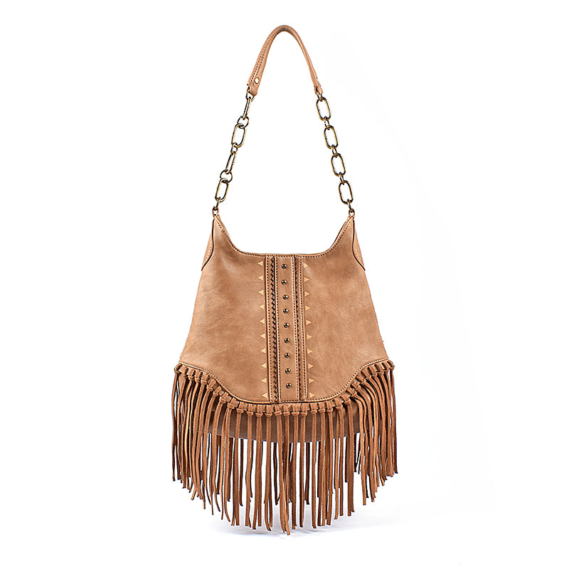 Southwest Faux Leather Fringe Hobo Bag Blush