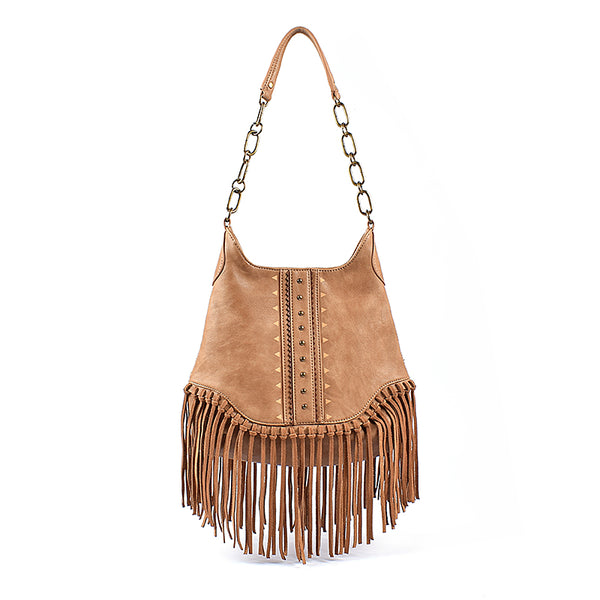 Boho Ladies Western Vegan Leather Purses With Suede Leather Fringe Shoulder Handbags for Women Accessories
