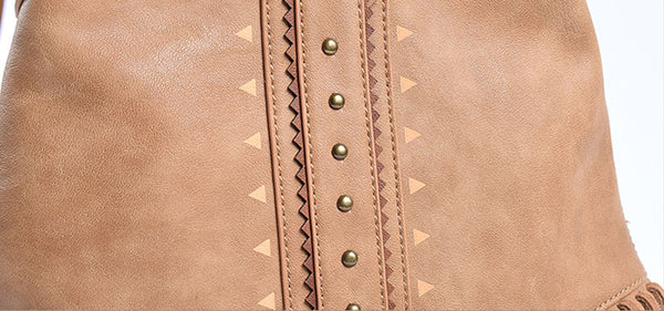 Boho Ladies Western Vegan Leather Purses With Suede Leather Fringe Shoulder Handbags for Women Durable