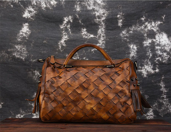 Boho Women's Leather Handbags Purse Crossbody Sling Bag For Women Brown