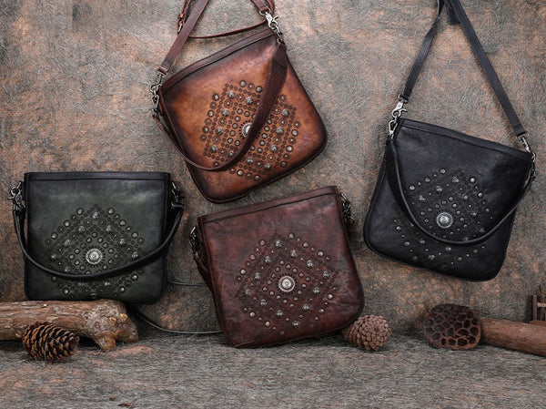 Boho Women's Rivets Leather Crossbody Satchel Purse Tote Handbags for Women Beautiful