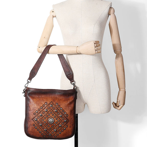 Boho Women's Rivets Leather Crossbody Satchel Purse Tote Handbags for Women Funky