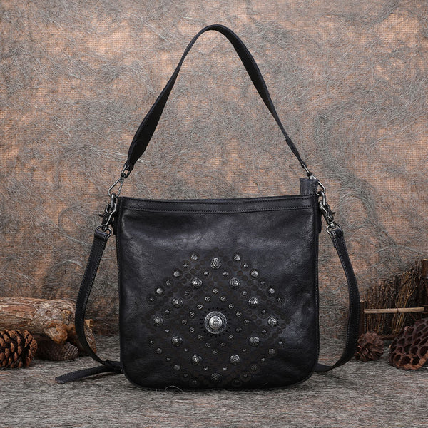 Boho Women's Rivets Leather Crossbody Satchel Purse Tote Handbags for Women