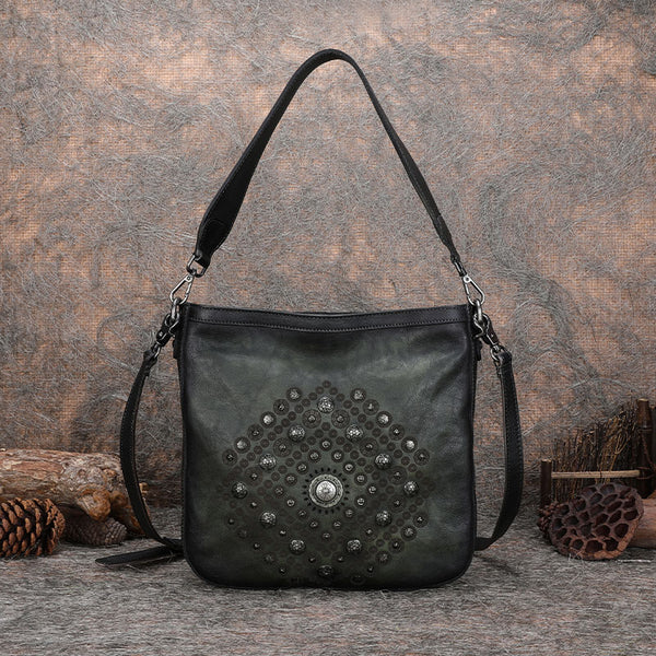 Boho Women's Rivets Leather Crossbody Satchel Purse Tote Handbags