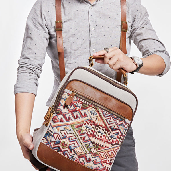 Medium Canvas Rucksack Trendy Zip Backpack Purse Laptop Backpacks for Women Brown
