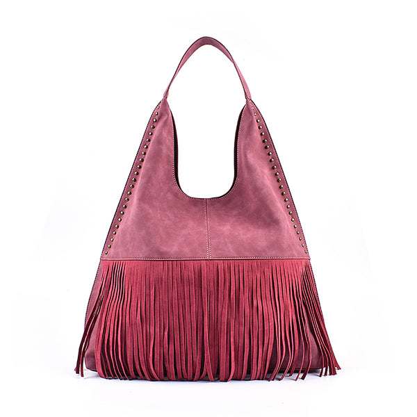 Boho Womens Fringe PU Leather Handbags Shoulder Purse  for Women Affordable