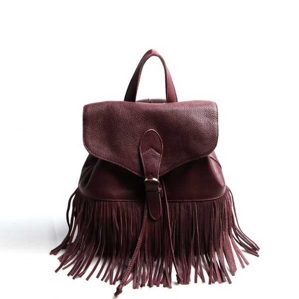 Boho Womens Leather Fringe Backpack Purse Hippie Backpack Bags for Women Affordable