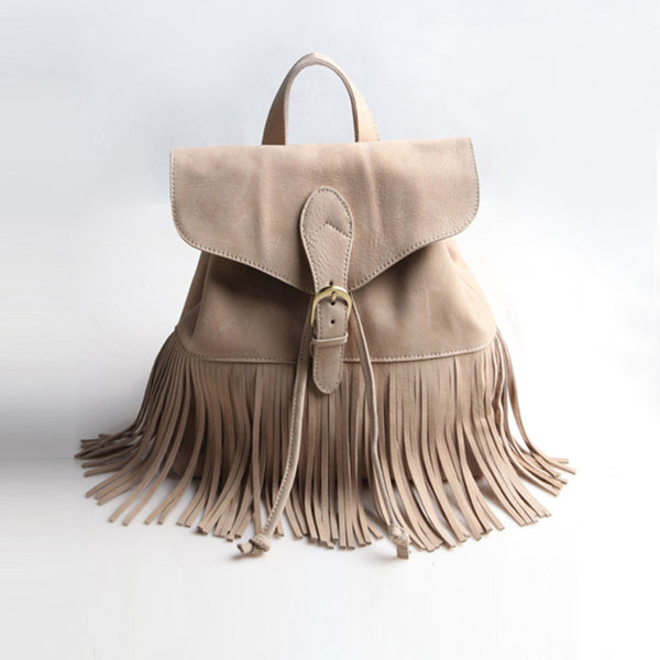 Boho Womens Leather Fringe Backpack Purse Hippie Backpack Bags for Women Cool