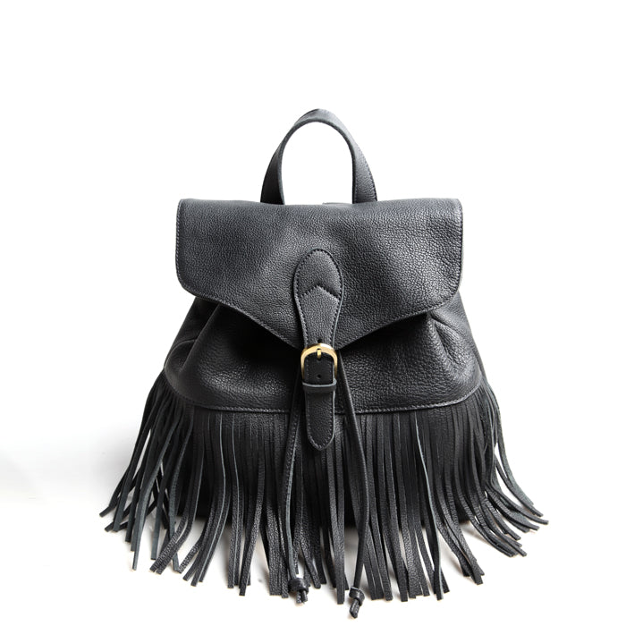 black leather backpack purse with fringe Backpack Brown Leather Fringe Bag for Women