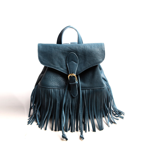 Boho Womens Leather Fringe Backpack Purse Hippie Backpack Bags