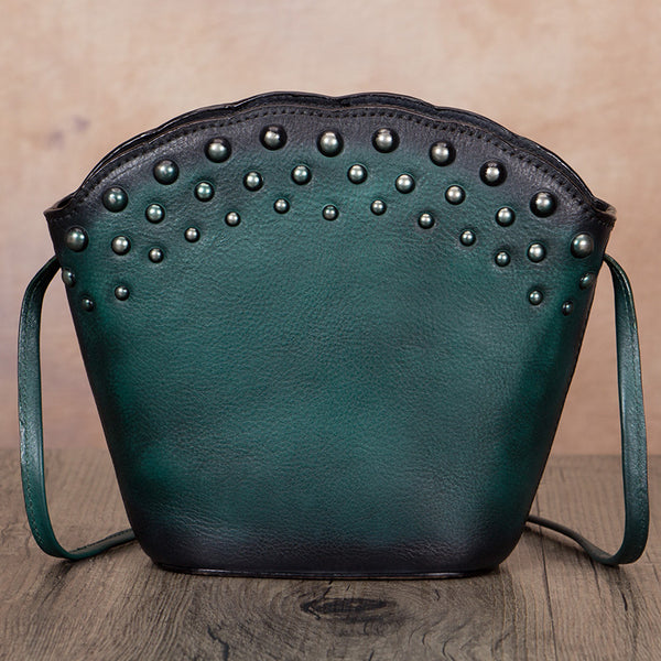 Boho Womens Rivets Genuine Leather Crossbody Bag Shoulder Purse For Women Beautiful