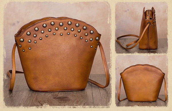Boho Womens Rivets Genuine Leather Crossbody Bag Shoulder Purse For Women Cool
