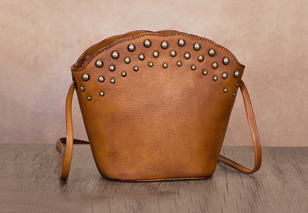 Boho Womens Rivets Genuine Leather Crossbody Bag Shoulder Purse For Women Quality