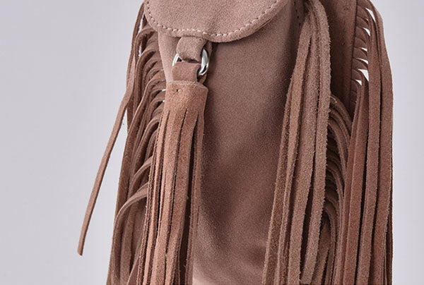 Womens Small Leather Crossbody Boho Bag Fringe Purse for Women