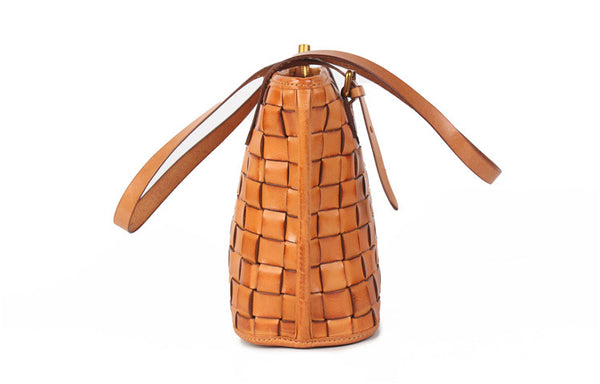 Boho Womens Woven Leather Tote Bag Purse Shoulder Handbags For Women Cowhide